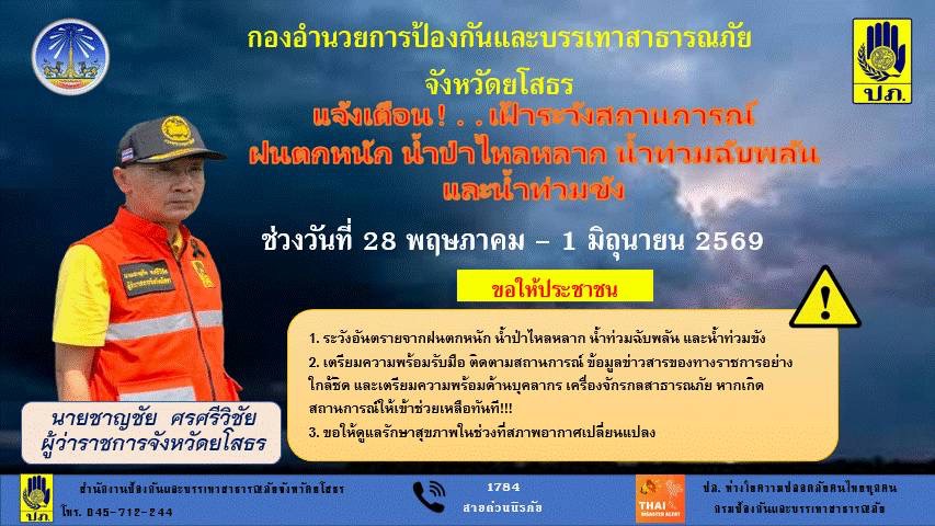 ประชาสัมพันธ์จังหวัดยโสธร กองอำนายการป้องกันและบรรเทาสาธาณภัยจังหวัดยโสธร