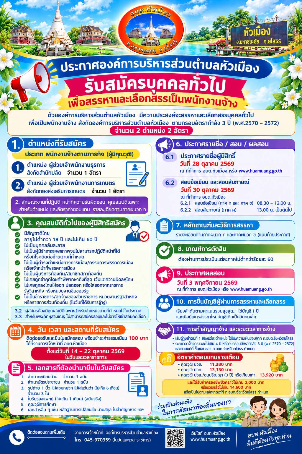 ประกาศองค์การบริหารส่วนตำบลหัวเมือง เรื่อง รับสมัครบุคคลทั่วไปเพื่อสรรหาและเลือกสรรเป็นพนักงานจ้าง